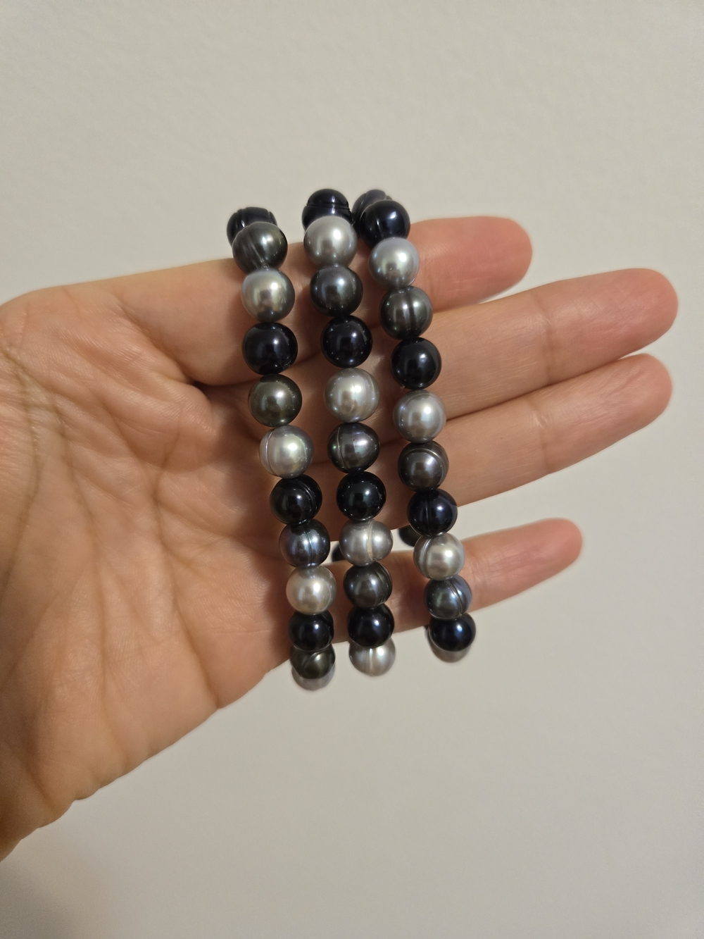 Trio of Black and Silver Pearl-Style Stretch Bracelets
